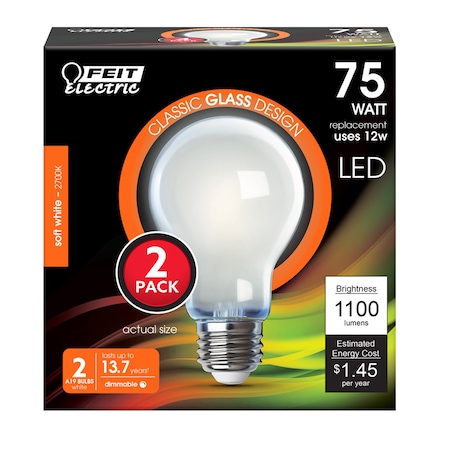 Feit Electric LED A19 E26 SW 75W 2PK A1975/827/FIL/2